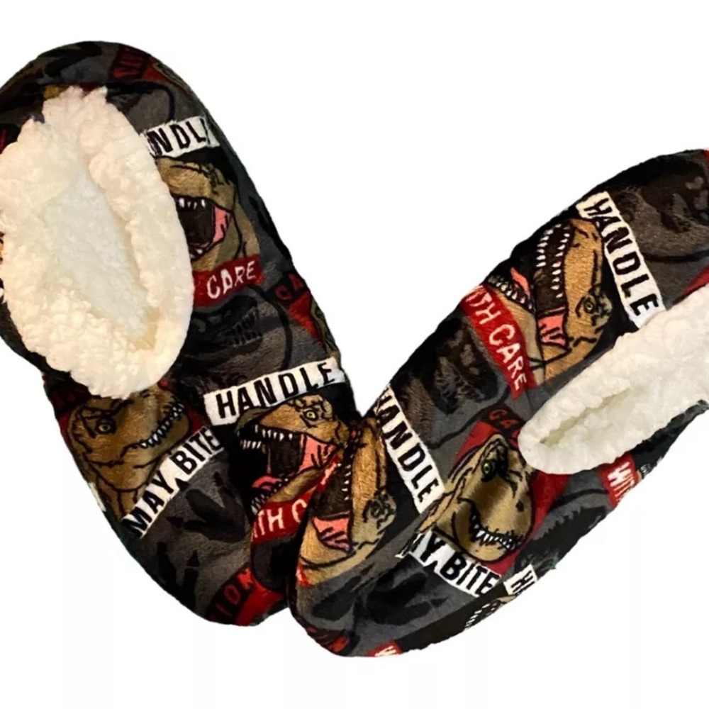 NWOT- Fuzzy Babba Jurassic World Slipper Socks Kids Size 13-4 M/L